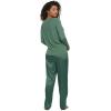 Felina Elysees Long Sleeve Knot Top with Satin Tapered Pant Set Pajama Set(Dark Forest)