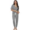 Felina Jessie Jersey Knit Lounge Set Henley & Jogger Lounge Set(Heather Silver)