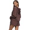 Felina Kimora V-Neck Hoodie Sweatshirt & Shorts Set(Black)