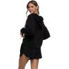 Felina Kimora V-Neck Hoodie Sweatshirt & Shorts Set(Black)
