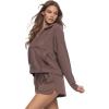 Felina Kimora V-Neck Hoodie Sweatshirt & Shorts Set(Deep Taupe)