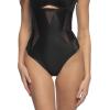 Felina Uplifted Satin & Mesh Body-Mapped High-Waist Shaper Thong(Black)