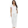 Felina – Mirielle V-Neck Pajama Set – Soft Cotton, Relaxed Fit, All-Season Comfort(Cloudy Slate)