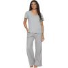 Felina – Mirielle V-Neck Pajama Set – Soft Cotton, Relaxed Fit, All-Season Comfort(Steel Mist)