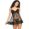 Felina – Veil Tulle Ruffle Babydoll & Mesh G-String Lingerie Set(Black)