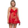 Felina – Veil Tulle Ruffle Babydoll & Mesh G-String Lingerie Set(Tango Red)