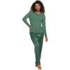 Felina Elysees Long Sleeve Knot Top with Satin Tapered Pant Set Pajama Set(Dark Forest)