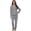 Felina Jessie Long Sleeve Pajama Set 2 Piece Knit Pajama Set(Heather Silver)
