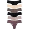 Felina Stretchy Lace Low Rise Thong – Sexy Underwear for Women, Thongs for Women, Seamless Panties for Women (6-Pack)(Black Mink Neutrals)