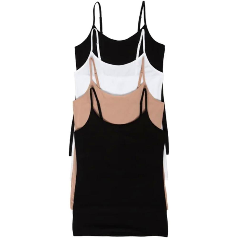 imageFelina Womens 4 Pack Cotton Stretch Camisole with Adjustable StrapsBlackBlackWhiteWarm Taupenude