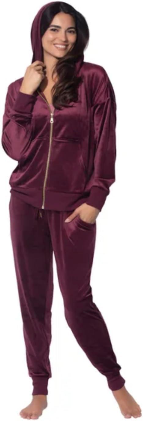 imageFelina Womens 2 Piece Velour Track Suit Hoodie and Jogger Lounge SetPurple