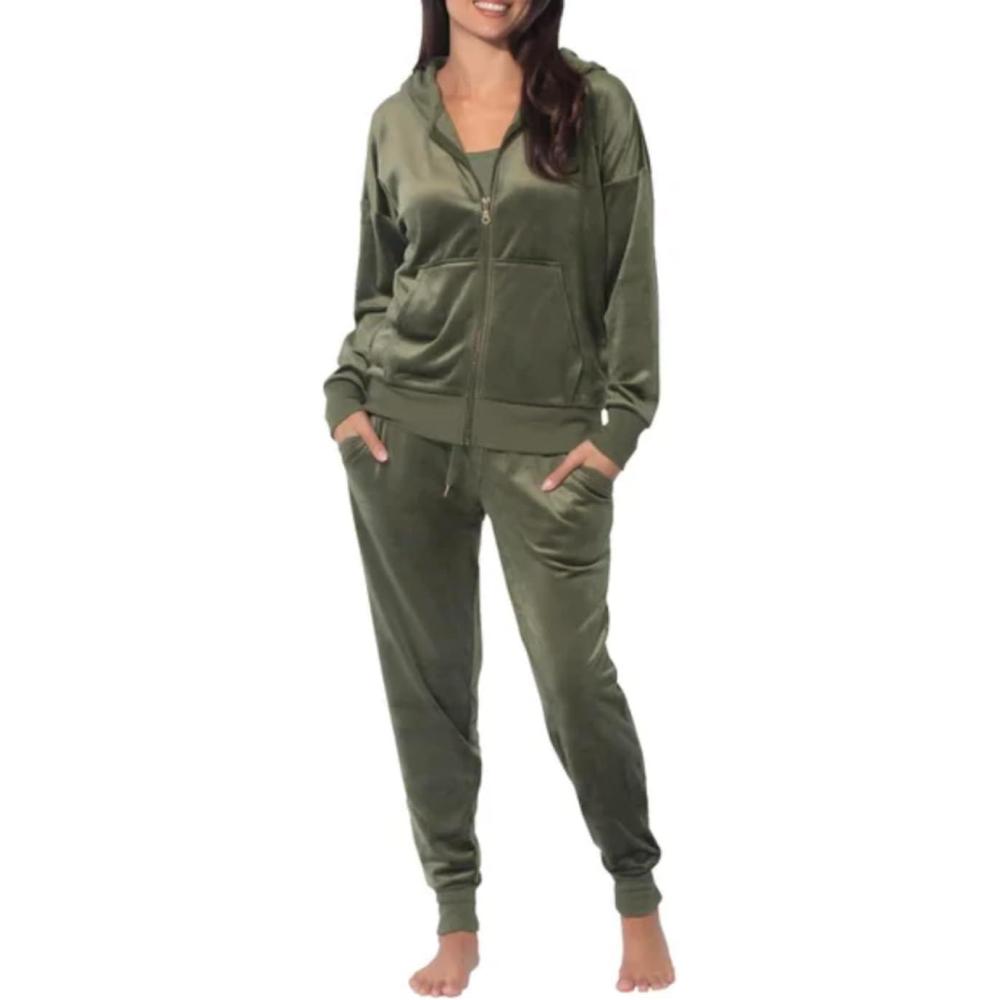 imageFelina Womens 2 Piece Velour Track Suit Hoodie and Jogger Lounge SetGreen