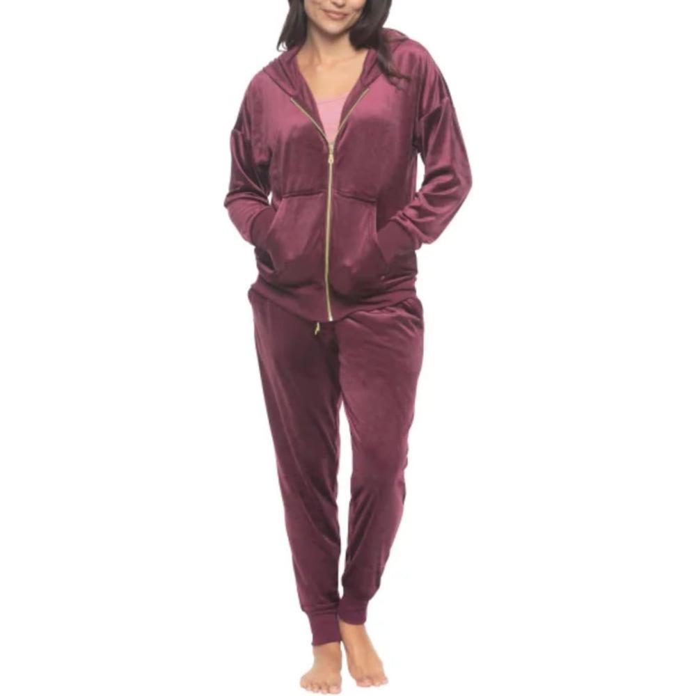 imageFelina Womens 2 Piece Velour Track Suit Hoodie and Jogger Lounge SetPurple
