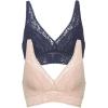 Felina Womens 2 Pack Lightweight Signature Stretch Lace Bralette(Evening Blue/Sheer Nude)