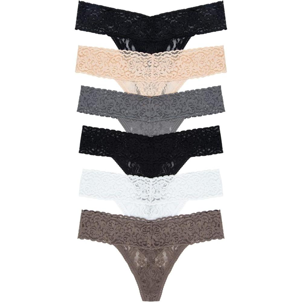 imageFelina Stretchy Lace Low Rise Thong Sexy Underwear for Women Thongs for Women Seamless Panties for Women 6PackBare Essentials