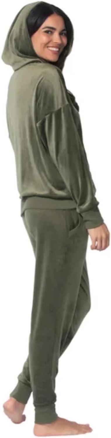 imageFelina Womens 2 Piece Velour Track Suit Hoodie and Jogger Lounge Set US Alpha XXLarge Regular Regular Deep Olive Green
