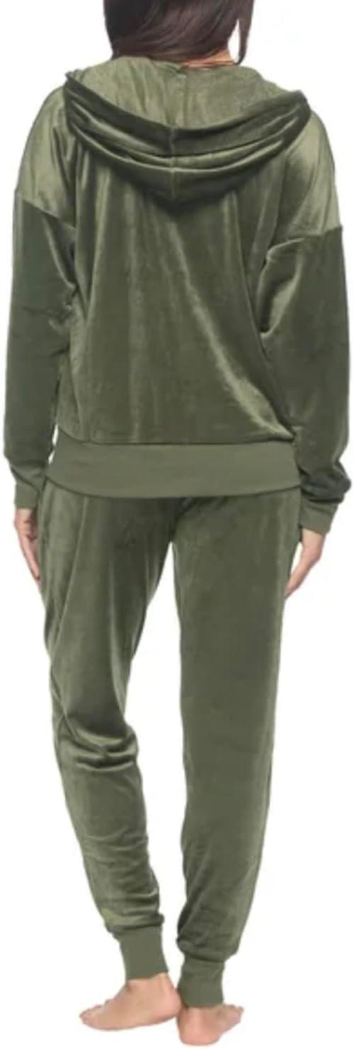 imageFelina Womens 2 Piece Velour Track Suit Hoodie and Jogger Lounge Set US Alpha XXLarge Regular Regular Deep Olive Green