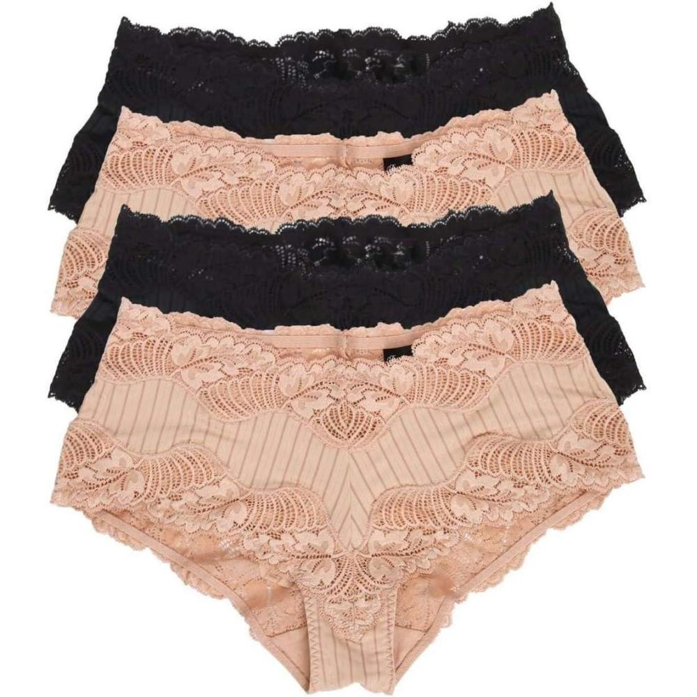 imageFelina Paramour Stripe Delight Hipster Panty 4Pack Lace Plus SizeBlack Fawn