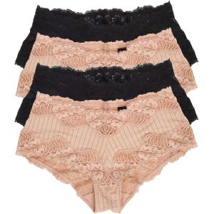 Felina Paramour Stripe Delight Hipster | Panty | 4-Pack | Lace | Plus Size(Black Fawn)