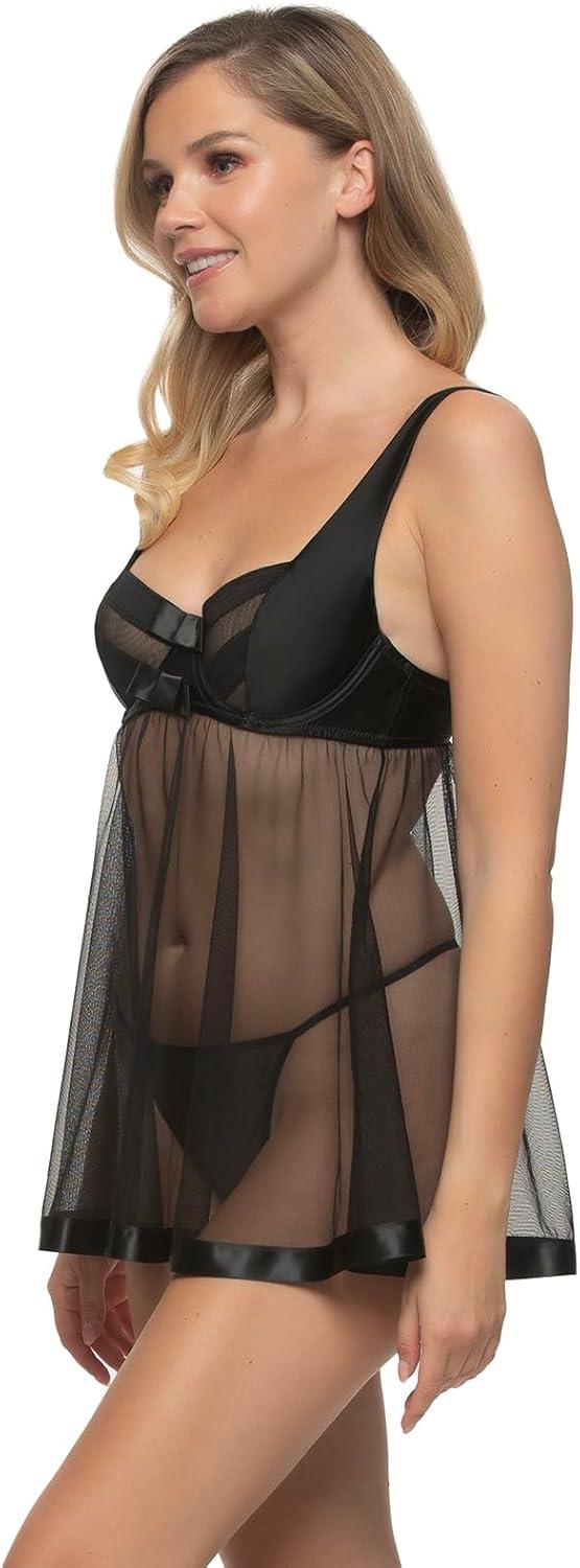 imageJezebel Black Babydoll amp GString Set Small for Mature WomenBlack