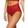 Felina | Finesse Modern Mock-Wrap Brief | Panty | Lace | Full Coverage | Comfort(Tango Red)