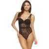 Felina Jezebel Anika Lace Bodysuit, Thong Back with Push Up Bra Cups, Womens Sexy Body Suits(Black)