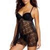 Jezebel Women’s Angel Lace Chemise with Panty(Black)