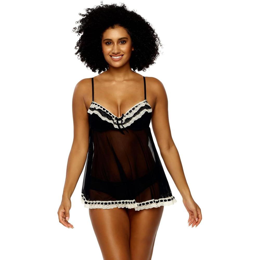 imageFelina Jezebel Womens Ruffles Galore Babydoll with Hipster Lingerie  DemiBlack
