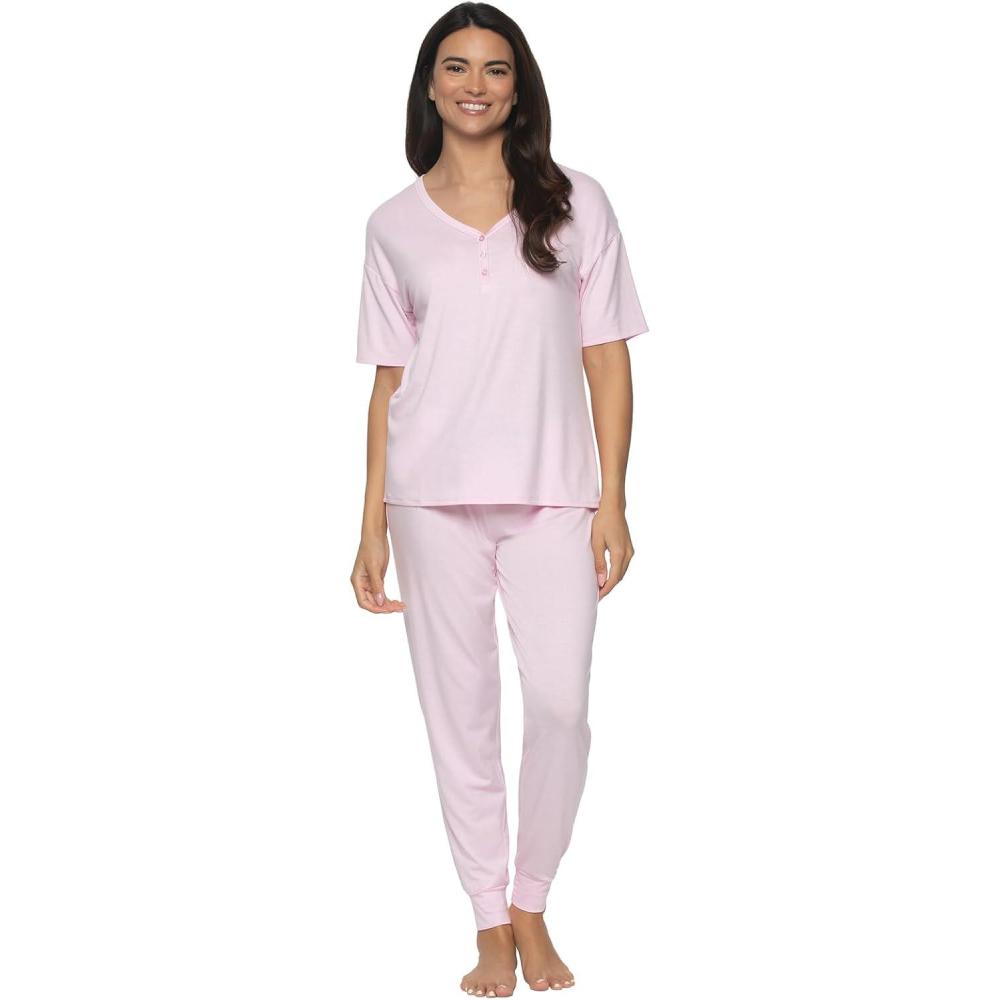 imageFelina Jessie Jersey Knit Lounge Set Henley amp Jogger Lounge Set