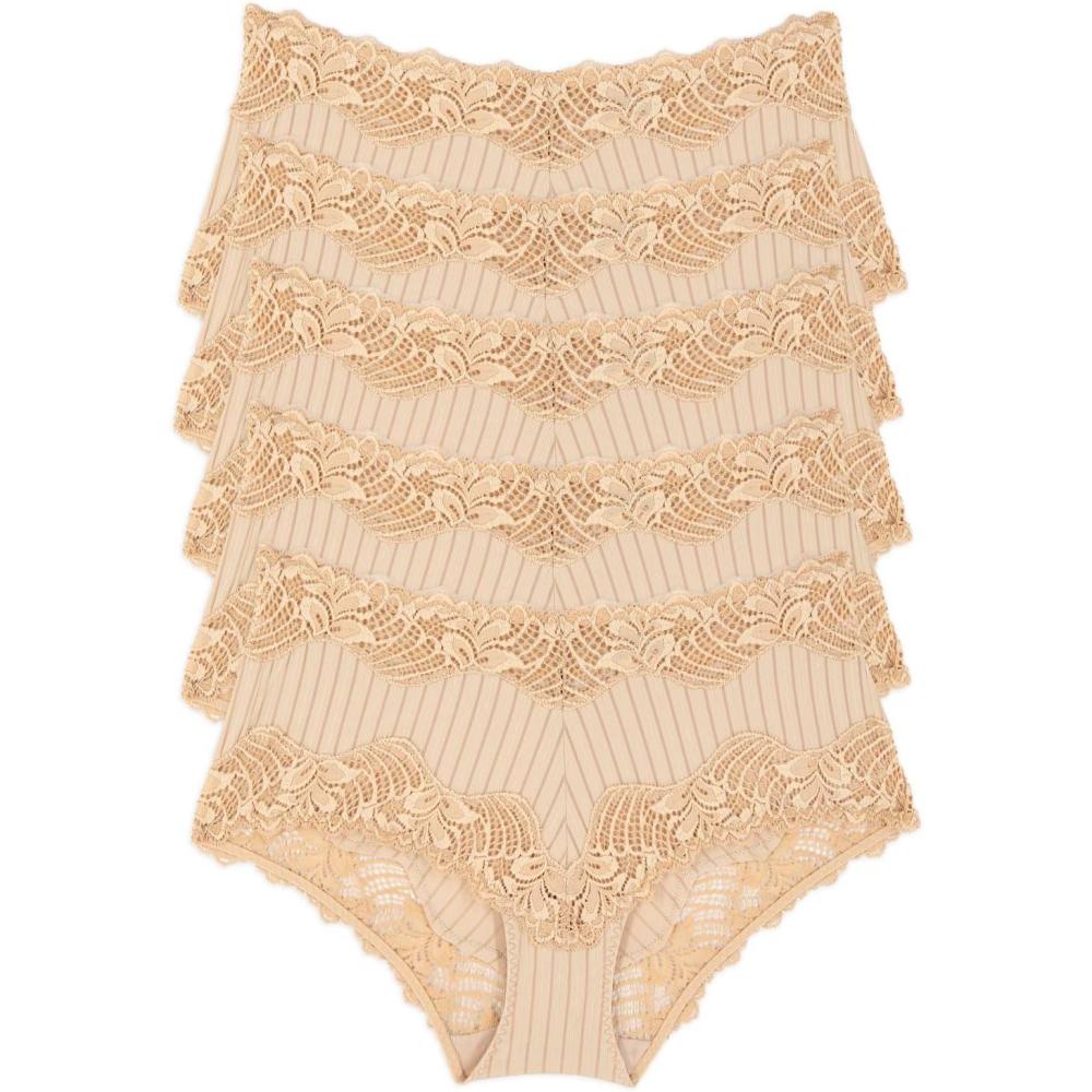imageFelina Stripe Delight Hipster Panty 5Pack Paramour Lace MidRiseFawn