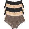 Felina Stripe Delight Hipster Panty 5-Pack | Paramour Lace Mid-Rise(Chic Neutrals)