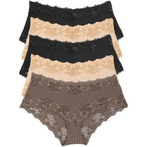 Felina Stripe Delight Hipster Panty 5-Pack | Paramour Lace Mid-Rise(Chic Neutrals)