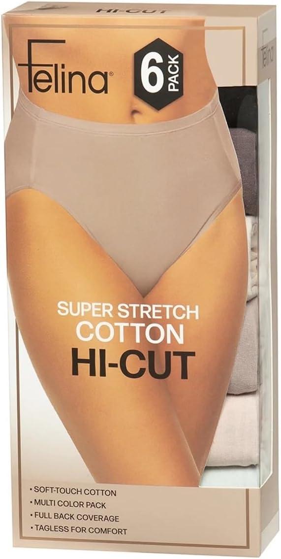 imageFelina Womens 6 Pack Super Stretch Cotton HiCut BriefsCool Neutrals