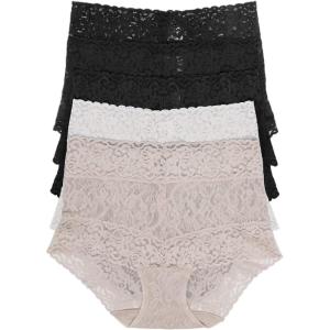 Felina | Signature Stretchy Lace Hi-Waisted Boyleg Panty 5-Pack(Black White Bare)