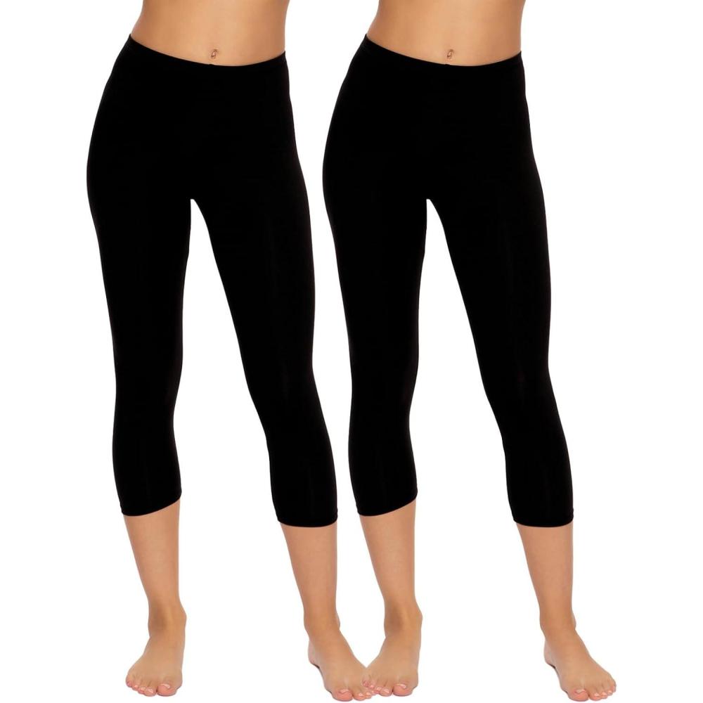 imageFelina Velvety Soft Capri Legging 2Pack Womens Capri Leggings for Workout and Lounge Soft Capri Yoga PantsBlack