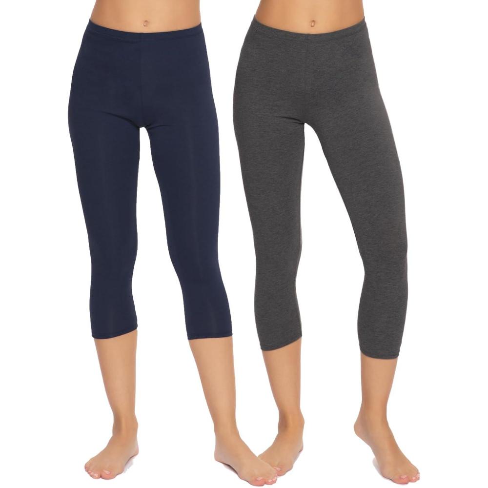 imageFelina Velvety Soft Capri Legging 2Pack Womens Capri Leggings for Workout and Lounge Soft Capri Yoga PantsNavy Charcoal