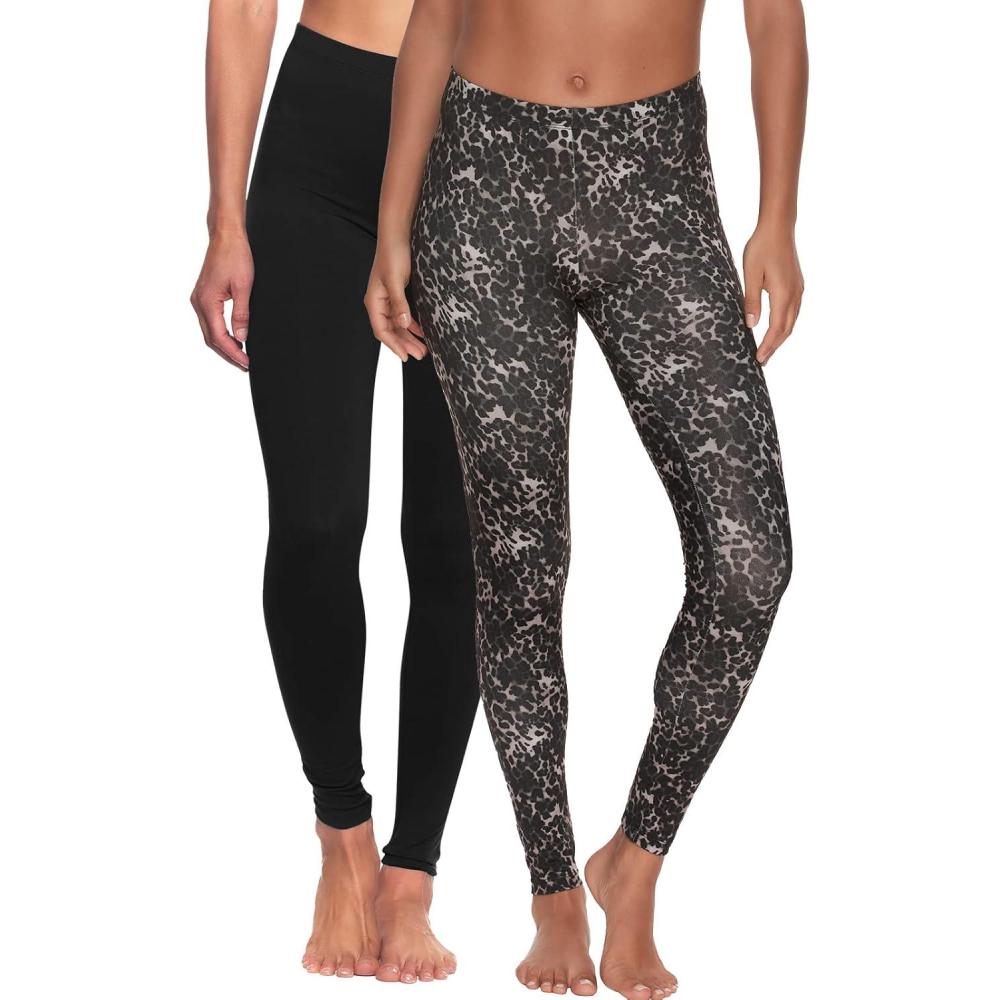 imageFelina Velvety Super Soft Lightweight Leggings 2 Pack  Yoga Pants Workout ClothesBlack Tea Leopard Black