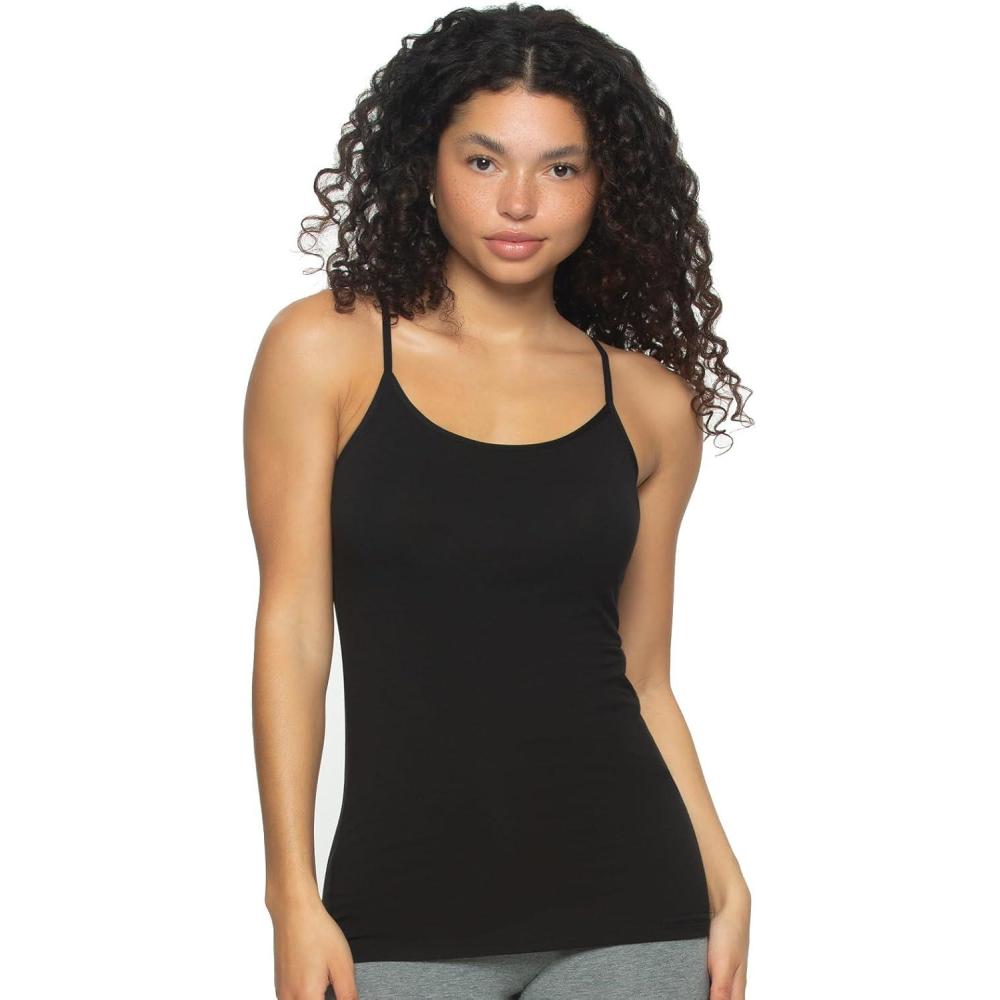 imageFelina Womens Cotton Modal Camisole Adjustable Cotton Tank TopBlack
