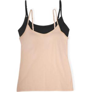 Felina | 2-Pack So Smooth Modal Cami Top with Hidden Built in Shelf Bra Support(Black Warm Neutral)