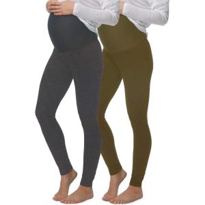Felina Velvety Soft Maternity Leggings for Women – Yoga Pants for Women, Maternity Clothes – (2-Pack)(Charcoal Dark Olive)