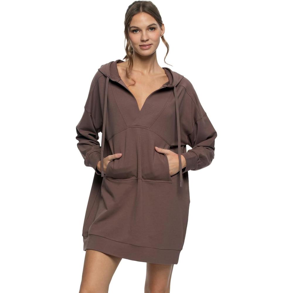 imageFelina Kimora VNeck Hoodie Sweatshirt DressDeep Taupe