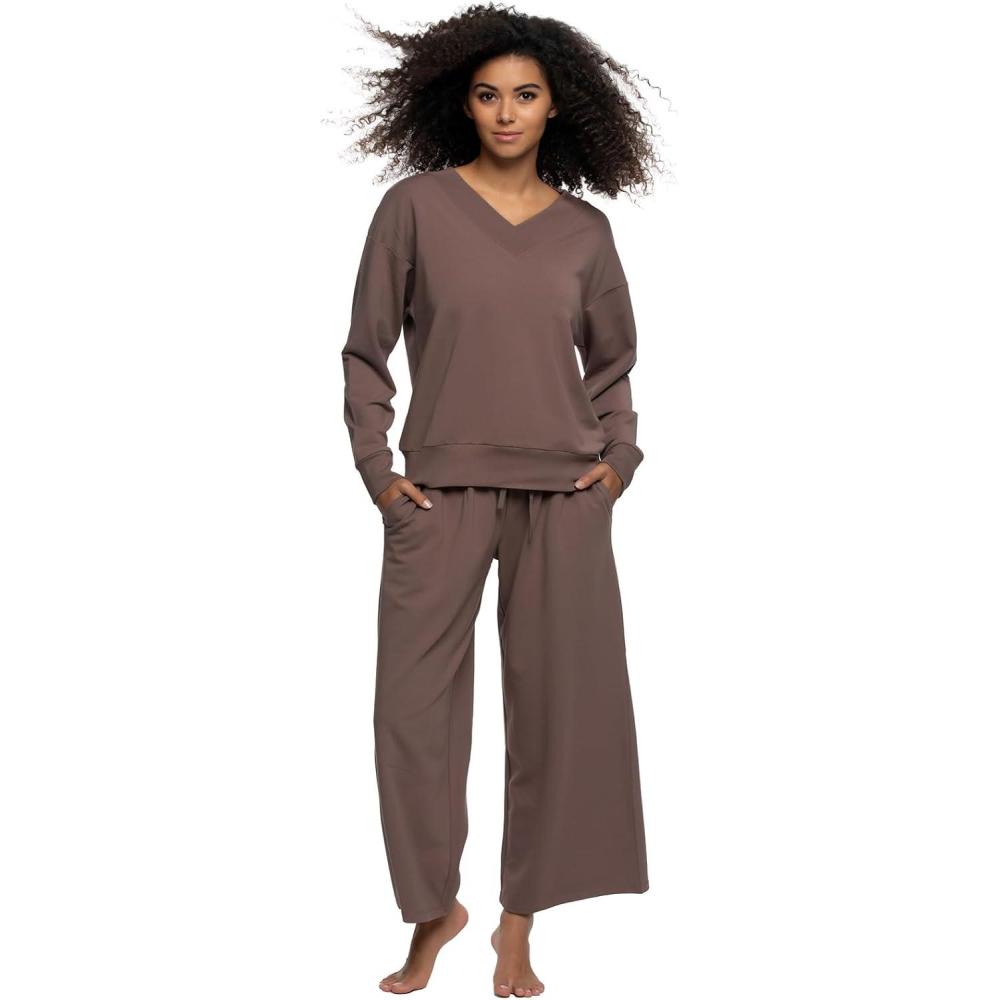 imageFelina Kimora VNeck Sweatshirt amp Wide Leg PantDeep Taupe