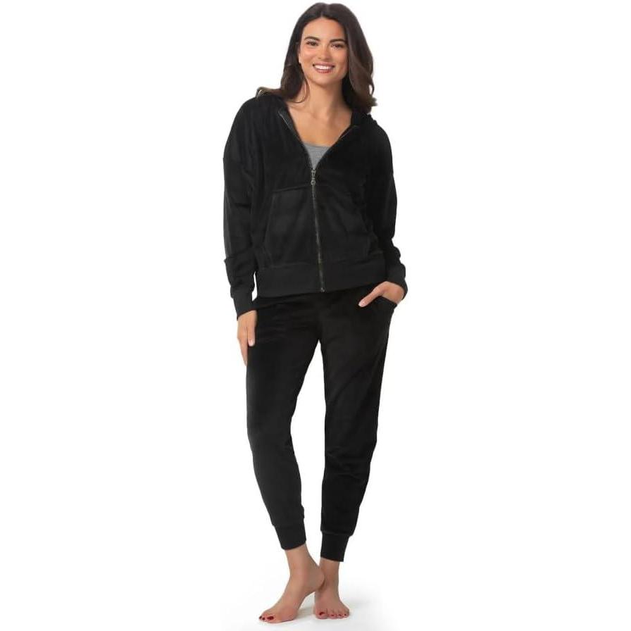 imageFelina Luxe Velour Zip Hoodie Set Black XS