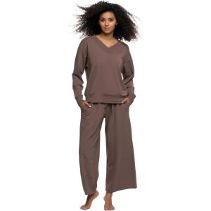 Felina Kimora V-Neck Sweatshirt & Wide Leg Pant(Deep Taupe)