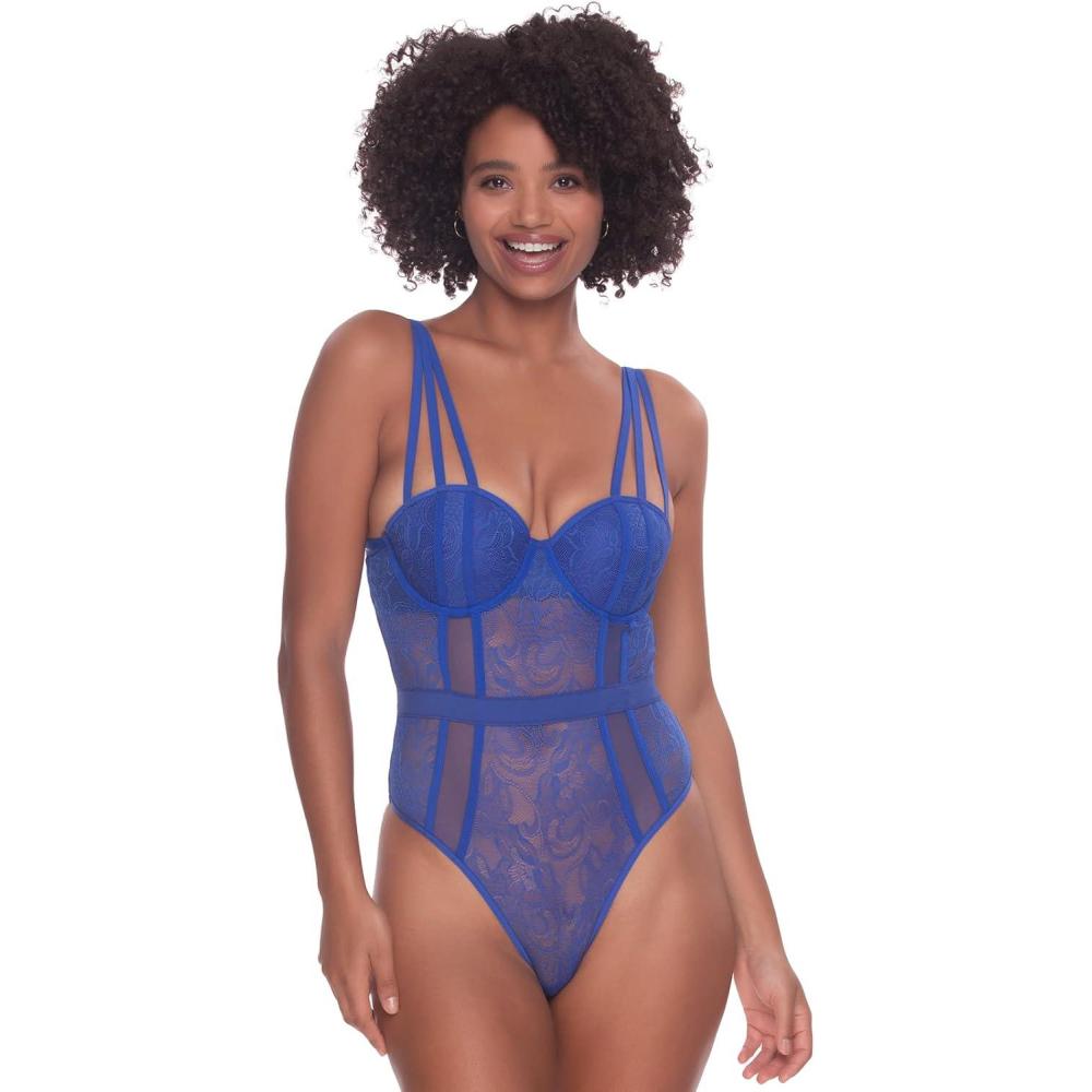 imageFelina Jezebel Anika Lace Bodysuit Thong Back with Push Up Bra Cups Womens Sexy Body SuitsSapphire Sky