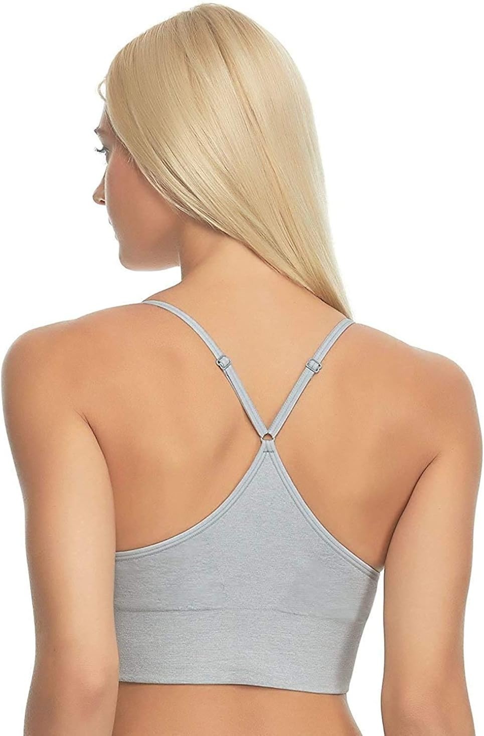 image:imageFelina Ladies Seamless TBack Wire Free Bralette with Removable Pads 2Pack Small Grey HeatherSolid Black