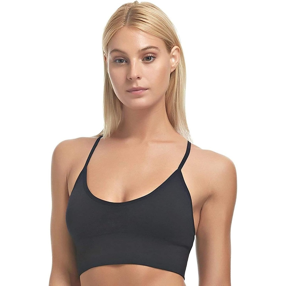 image:imageFelina Ladies Seamless TBack Wire Free Bralette with Removable Pads 2Pack Small Grey HeatherSolid Black