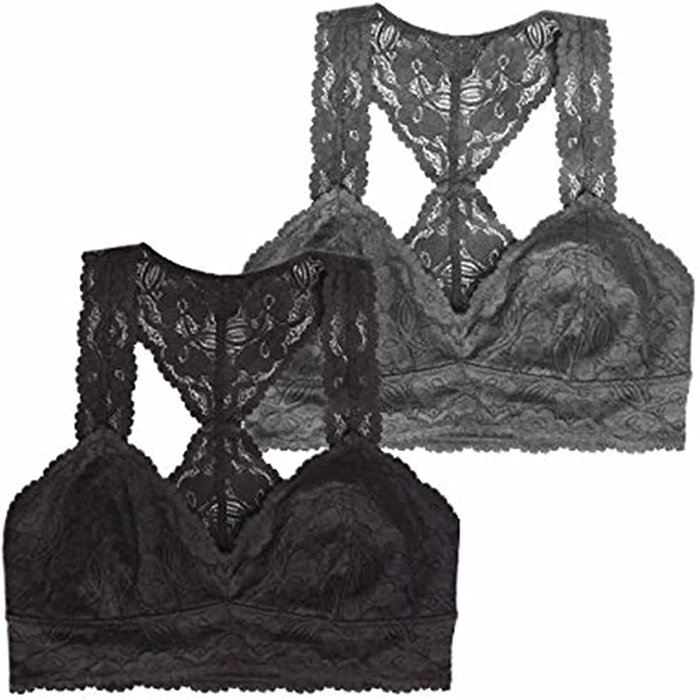 image:imageFelina Womens Lace Racerback Bralette BlackGrey Large