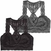 Felina Women’s Lace Racerback Bralette. Black/Grey. Large
