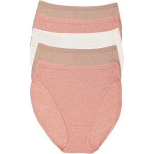 Felina Women’s Organic Cotton Stretch Hi Cut Panty 5-Pack Underwear(Rose Neutral)